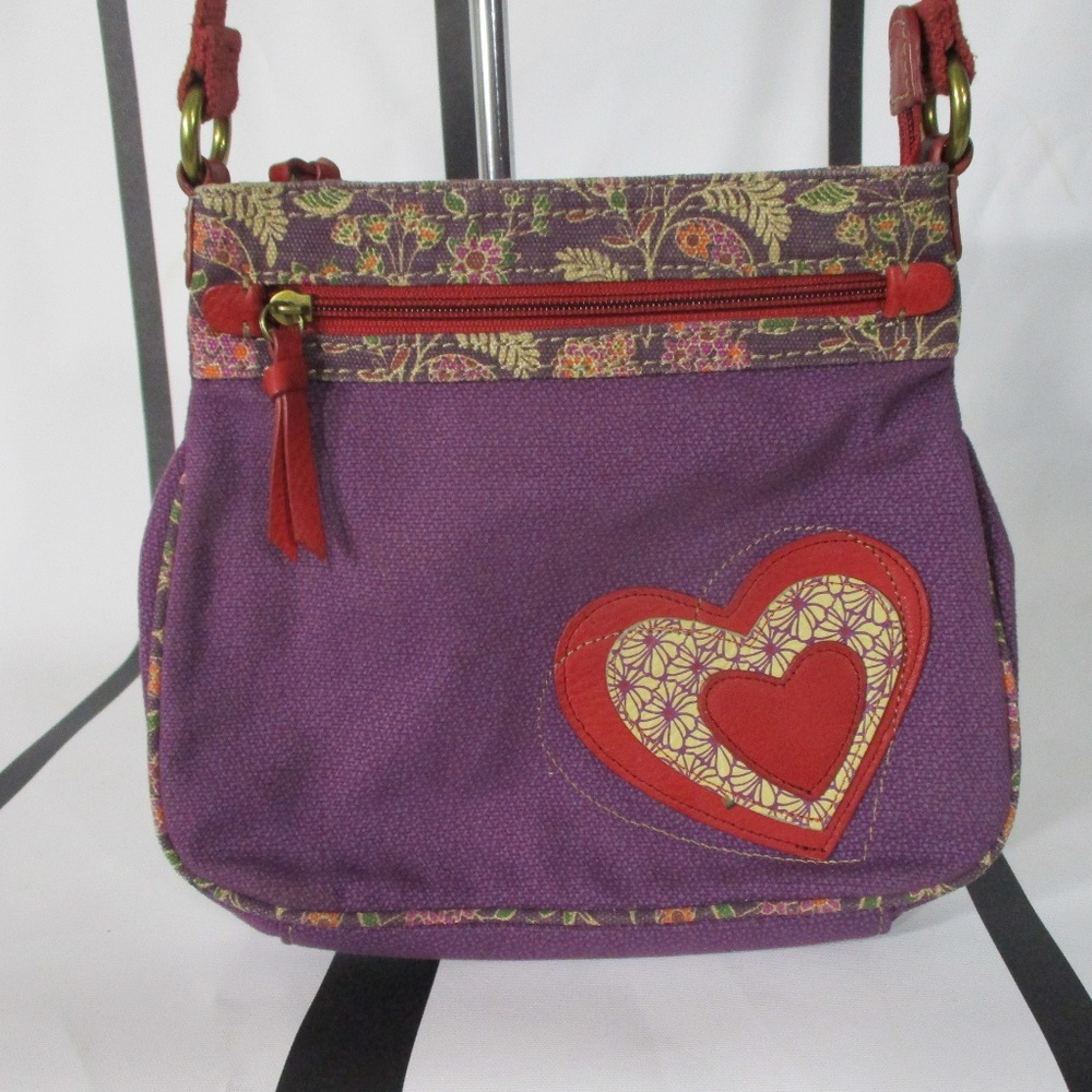The Fossil Canvas Leather Heart Crossbody Bag